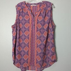 Violet & Claire Womens Size 2X Purple & Red Geometric Print Sleeveless Tunic 192